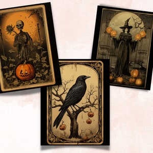 Printable Halloween Tarot Digital Paper, Vintage Halloween Tarot, Retro Halloween Pages, Download Junk Journal, Scrapbooking, Tarot Cards