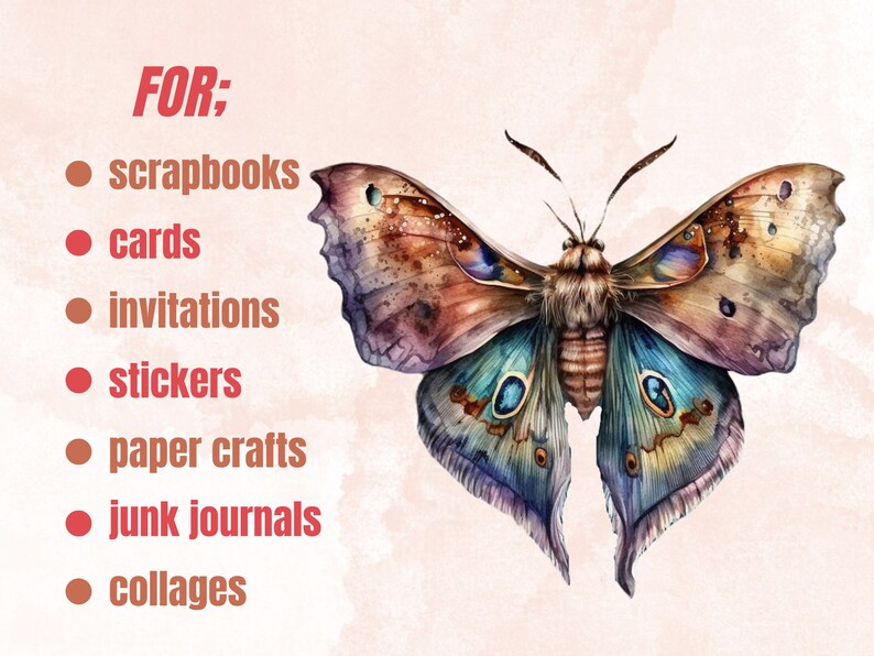 18 PNG Watercolour Magical Moths Clipart, Moths Fantasy style, Mystical Butterflies clipart, Fantasy Butterfly png bundle, Mystical Pagan png