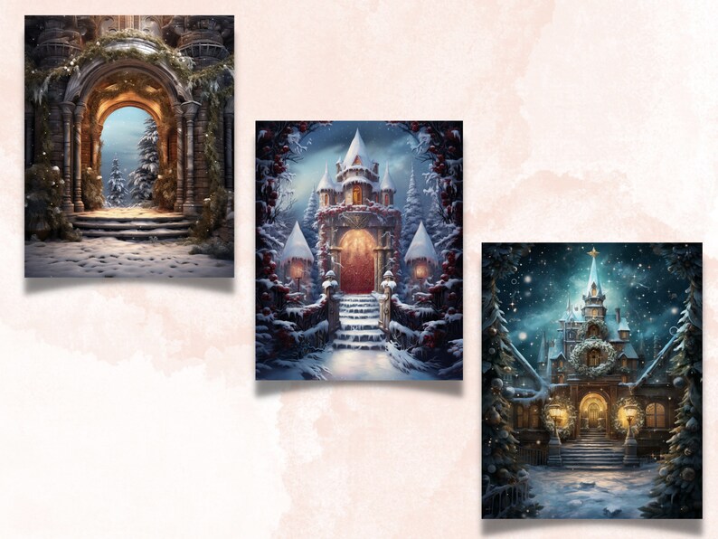 Utskrivbart digitalt papper med förtrollad jul, julbakgrund, vinterlandskapsbakgrund, ladda ner skräpjournal, scrapbooking bild 5