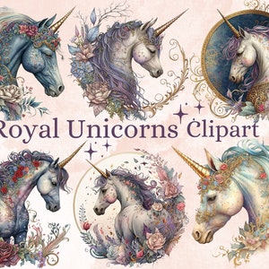 23 PNG Aquarel Royal Unicorn Clipart, Floral Unicorn Clip Art, Fantasy Unicorn png, Magic unicorn graphic, Mystieke kunst, Unicorn Verjaardag