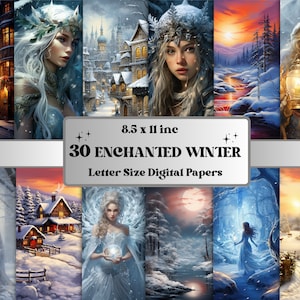 Printable Enchanted Winter Digital Paper, Cozy Winter Scenes Background, Fantasy Landscape Backdrop, Download Junk Journal, Scrapbooking