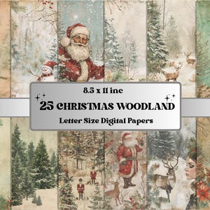 Printable Christmas Woodland Journal Paper, Enchanted Christmas Forest Collage, Xmas Woodland Pages, Download Junk Journal, Scrapbooking