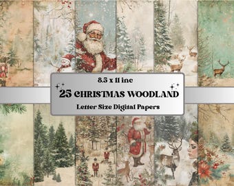Papel imprimible para diario de bosque navideño, collage de bosque navideño encantado, páginas de bosque navideño, descarga de diario basura, scrapbooking