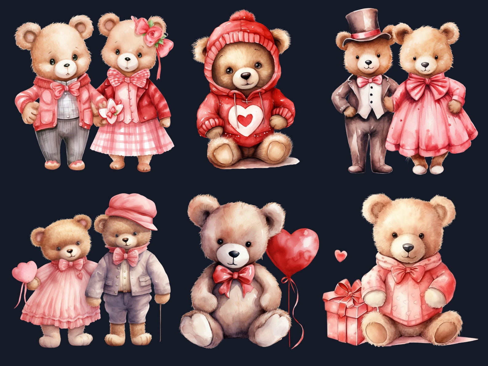 30 PNG Watercolor Valentine's Day Teddy Bear Clipart, Valentines Day ...