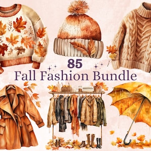 85 PNG aquarel Fall Fashion bundel clipart, gezellige herfst truien illustraties illustraties, herfst kleding PNG, herfst kledingkast sublimatie