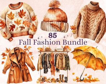 85 PNG aquarel Fall Fashion bundel clipart, gezellige herfst truien illustraties illustraties, herfst kleding PNG, herfst kledingkast sublimatie