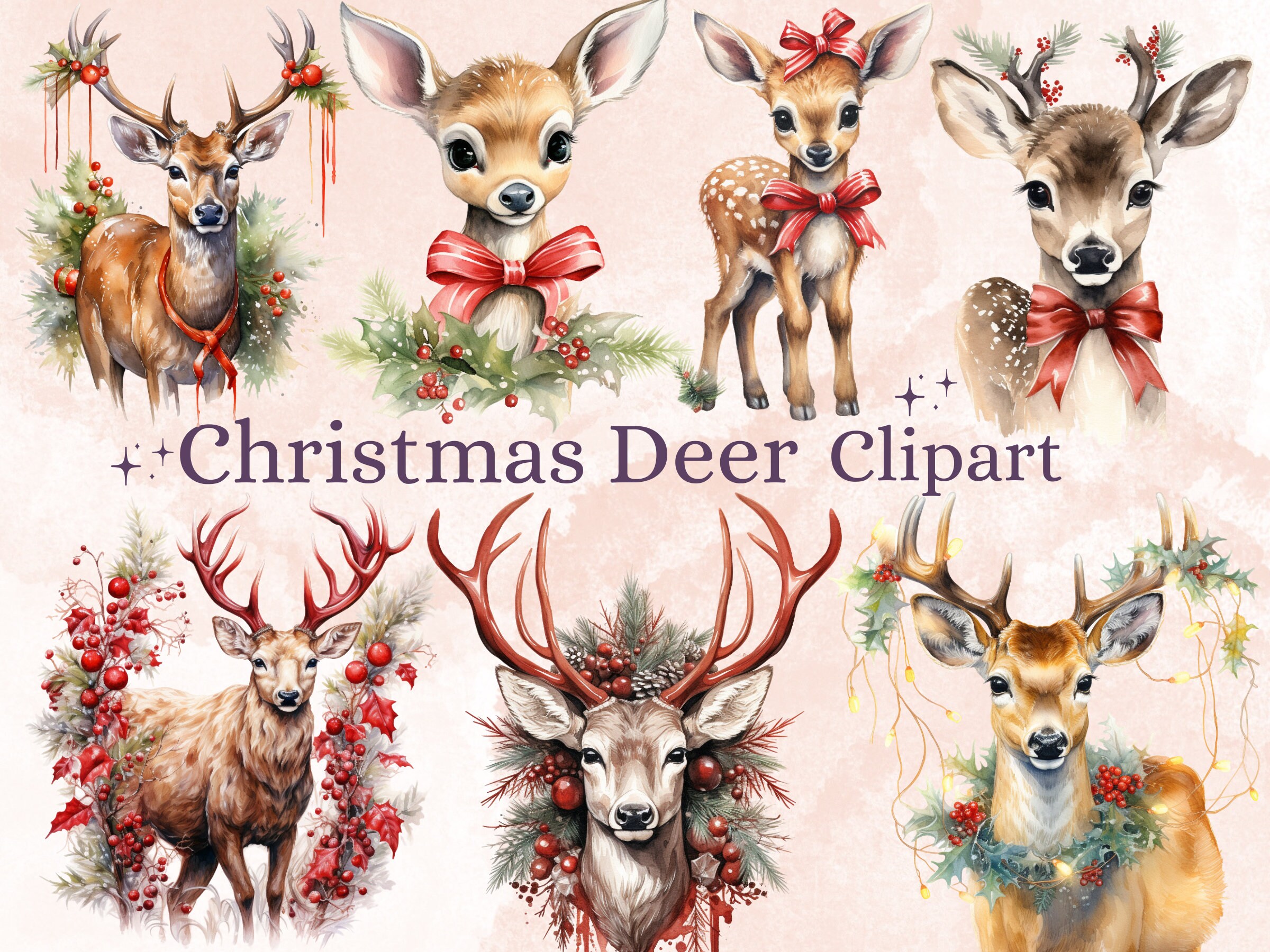 22 PNG Watercolor Christmas Deer Clipart, Merry Christmas Reindeer Clip ...