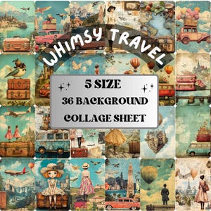 Whimsy Travel Collage Paper Kit, Surreal Travel Mixed Media Sheet, Whimsical Wanderlust Ephemera Images, Quirky Journal, Scrapbook Paper