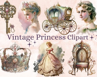 28 PNG Watercolor Vintage Princess Clipart, Princess Clip Art Watercolour Bundle, Princess Clipart PNG, Retro Princess PNG Image, Edwardian