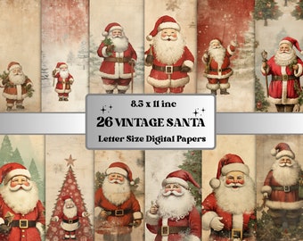 Printable Vintage Santa Claus Digital Paper, Christmas Ephemera, Faded Xmas Noel Pages, Download Junk Journal, Scrapbooking, Card Making