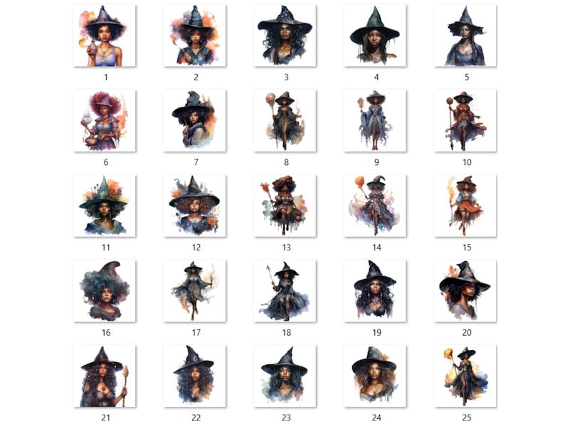 25 PNG akvarell svarta flickor häxor clipart, häxkonst clipart, afro häxa clip art png, magisk clip art, afrikansk melanin svart kvinna PNG bild 9