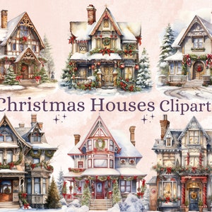 27 PNG Aquarell Weihnachten Haus Clipart, frohe Weihnachten Cottage Haus Clip art, Winter Dorf Urlaub Grafik png, Xmas Noel Sublimation