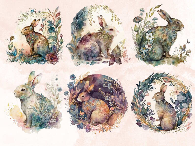 Spring Watercolour Rabbits 19 PNG Watercolor Floral Rabbits Clipart, Rabbit Clip Art Watercolour ...