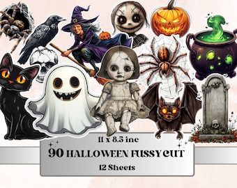 Halloween Fussy Cut Pages, Gothic Fussy Cut Ephemera Collection, Halloween Add On Junk Journal Kit, Creepy Scrapbooking, Spooky Sticker Set