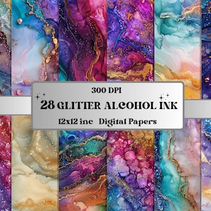 Glitter Alcohol Ink Texture Digital Paper, Alcohol Inked Junk Journal Pages, Alcohol Ink Background, Printable Abstract Glitter Scrapbook