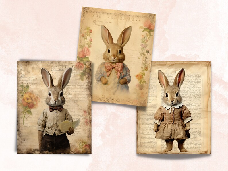 Printable Easter Bunny Digital Paper, Easter Rabbit Ephemera Collage ...