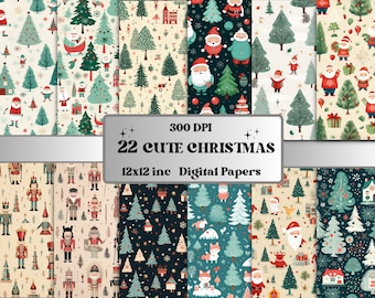 Printable Cute Christmas Digital Paper, Kawaii Christmas Ephemera, Fantasy Noel Xmas Pages, Download Junk Journal, Scrapbooking, Card Making