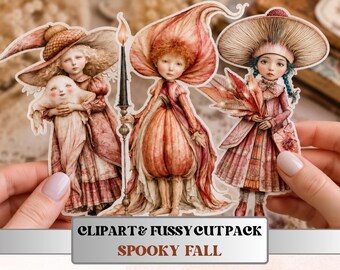 Spooky Fall Fussy Cuts & Clipart, Printable Autumn Cut Outs, Halloween Ephemera, Junk Journal Scrapbook Kit, Gothic Paper Craft