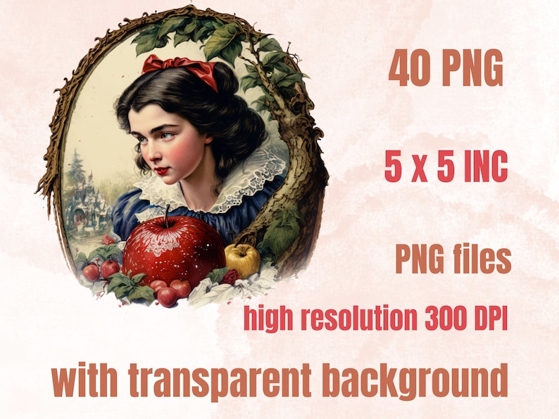 40 PNG Watercolour Snow White Clipart, Snow White Princess Seven Dwarves Png, Fantasy Fairytale Clipart, Evil Queen, Vintage Fairy Tale Set