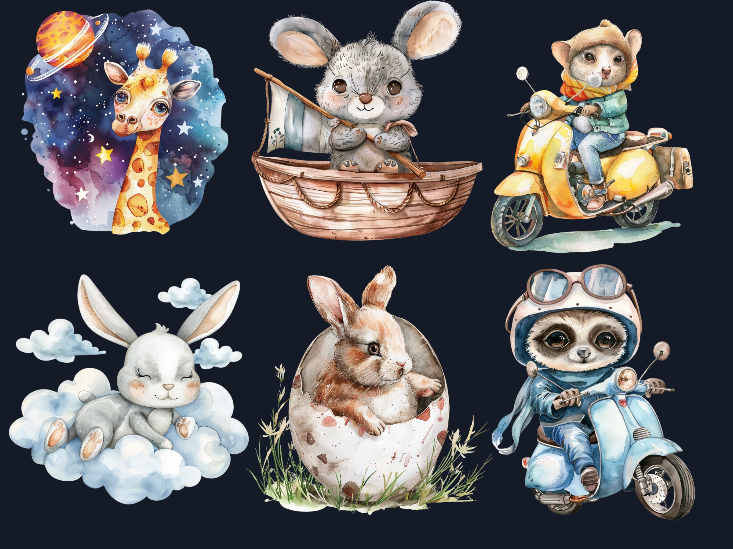 45 PNG Watercolor Nursery Animals Clipart, Cute Animal Baby Shower ...