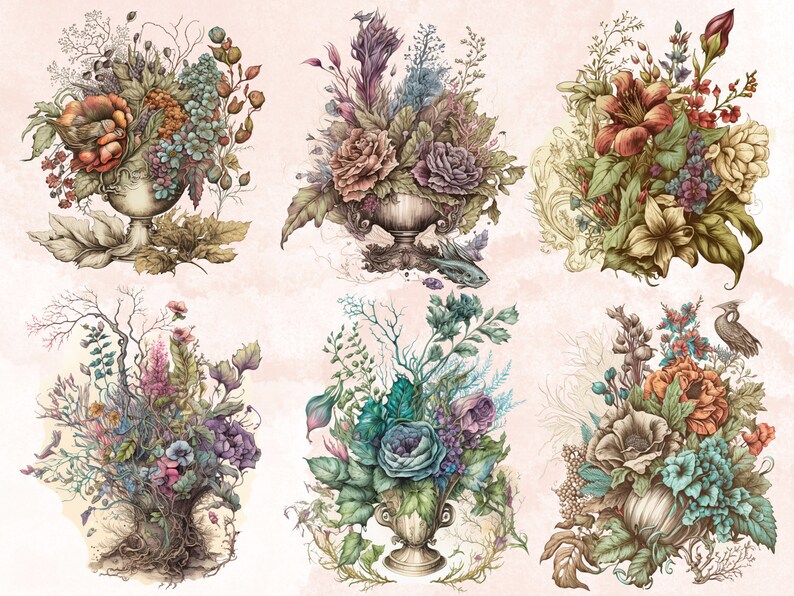21 PNG Watercolour Vintage Floral Clipart, Vintage Flowers png bundle, Vintage Botanical Illustrations, Vintage Floral png Clip Art pack