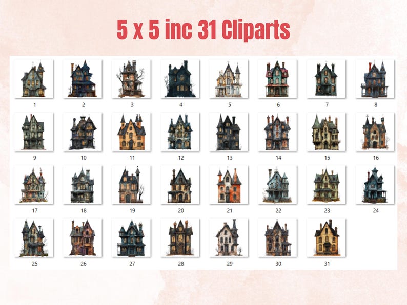 Haunted Mansion Mixed Media Clipart, Spooky Halloween Houses Fussy Cut ...