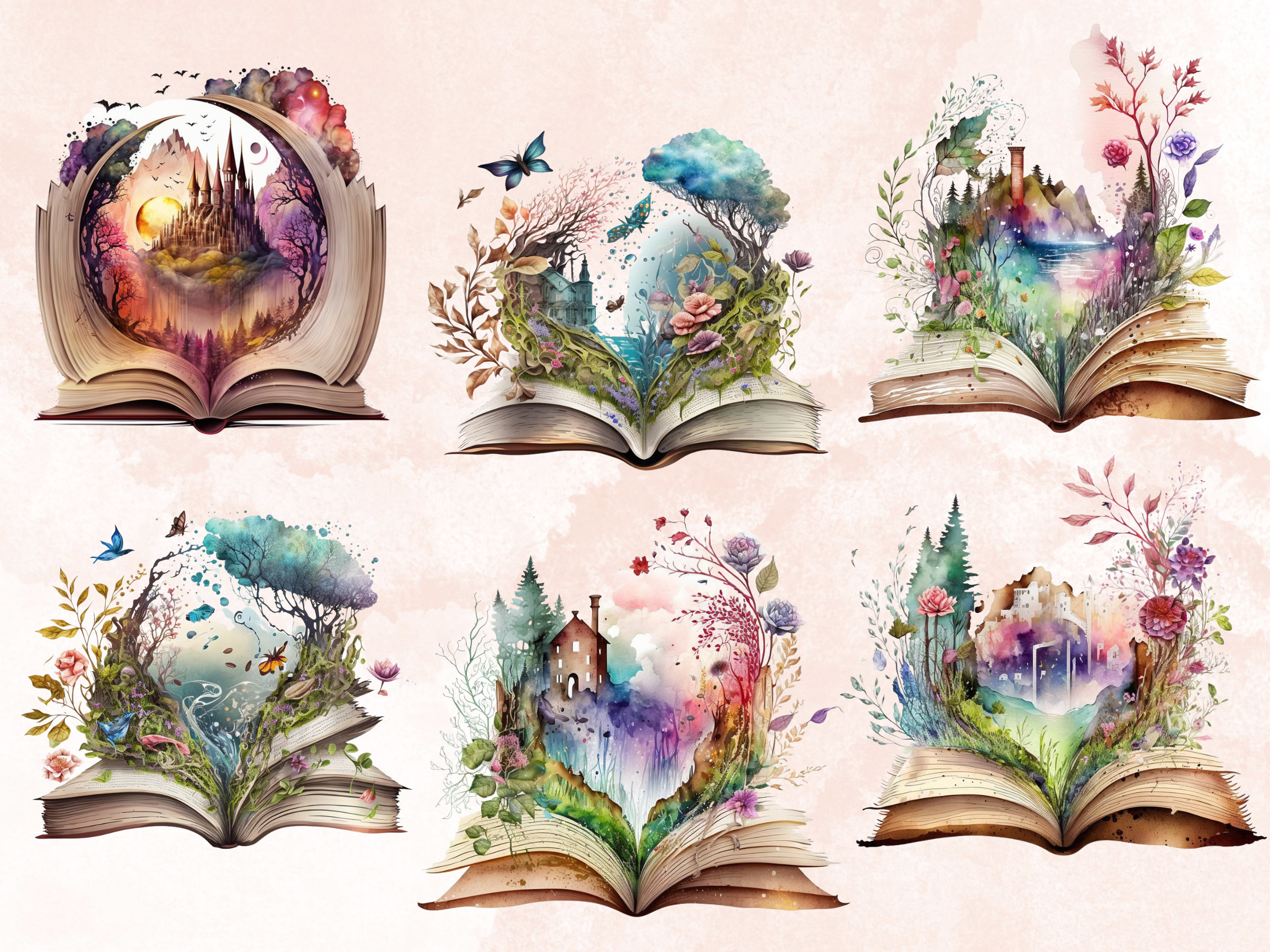 Buy 18 PNG Watercolor Fantasy Books Clipart Open Book Clip Art Online ...