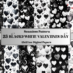 Papier numérique transparent noir et blanc pour la Saint-Valentin, modèle sans couture romantique Saint-Valentin amour, fond de texture coeurs, papier de scrapbooking