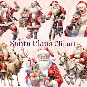 32 PNG aquarelle Santa Claus Clipart, Noël Clip art Bundle, vacances d'hiver graphique png, Noël Noel Sublimation, utilisation commerciale gratuite