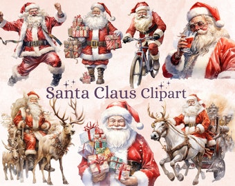 32 PNG Watercolour Santa Claus Clipart, Christmas Clip art Bundle, Winter Holiday graphic png, Xmas Noel Sublimation, Free Commercial Use