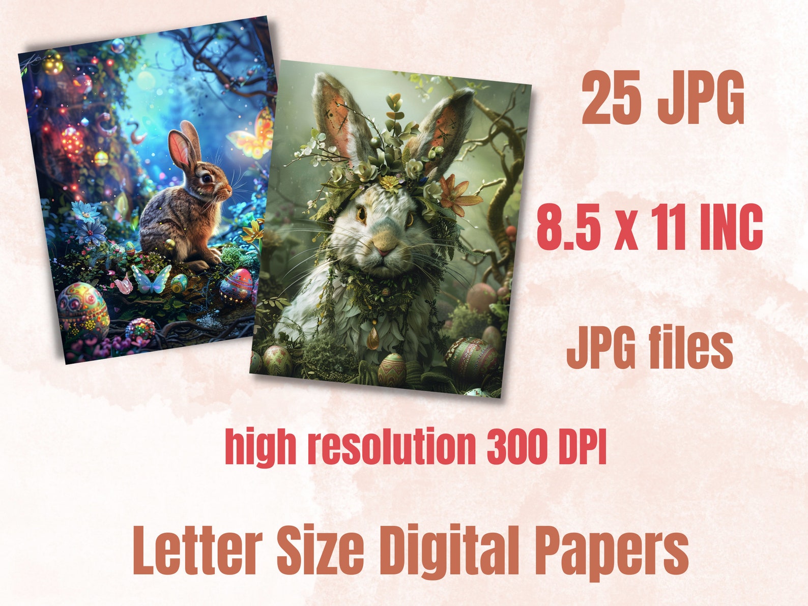 Printable Enchanted Easter Digital Paper, Easter Rabbit Ephemera ...