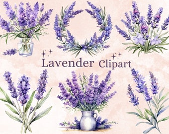 30 PNG Watercolor Lavender Flower Clipart, Provence Clip Art, Purple Floral Clipart, Lavender Garden png bundle, Lavender Instant Download