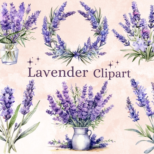 30 PNG Watercolor Lavender Flower Clipart, Provence Clip Art, Purple Floral Clipart, Lavender Garden png bundle, Lavender Instant Download