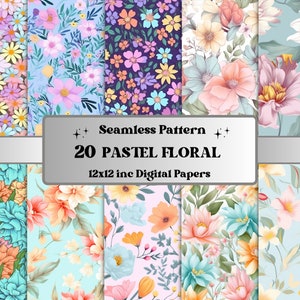 Nahtlose Pastell Blumen Digitales Papier, Pastell Blumen Nahtlose Muster, Frühling Floral Collage Papier Pack, Florale Texturen, Rose Junk Journal