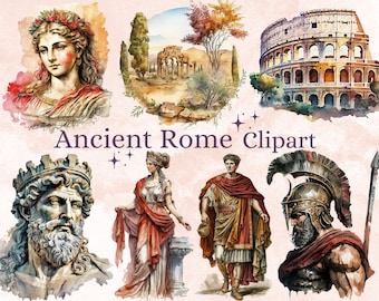 35 PNG Watercolor Fantasy Ancient Rome Clipart, Ancient Rome mythology png clip art bundle, Gods, Goddesses, Hellenistic, history clipart