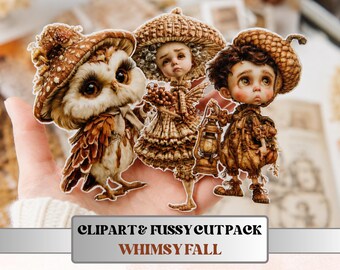 Whimsy Fall Fussy Cuts & Clipart, Quirky Autumn Cut Outs, Whimsical Fall Ephemera, Junk Journal Scrapbook Kit