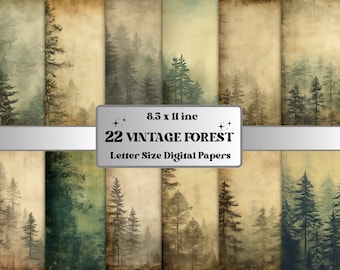 Printable Vintage Forest Digital Paper, Enchanted Forest Tree Ephemera, Woodland Pages, Download Junk Journal, Scrapbooking, Card Making