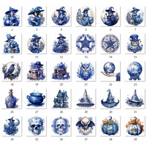 40 PNG Watercolour Delft Blue Witch Clipart, Witchcraft Clip Art, Witch ...