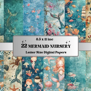 Mermaid Junk Journal Kit, Printable Underwater Life Nursery Digital Paper, Little Mermaid Ephemera Collage, Ocean Scrapbooking, Card Making