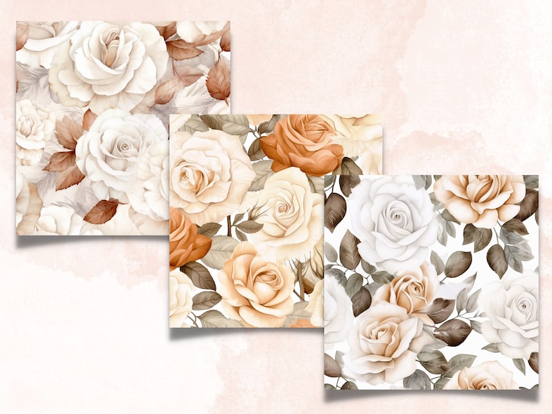 Seamless Boho Roses Digital Paper, Elegant Boho Rose Seamless Pattern ...