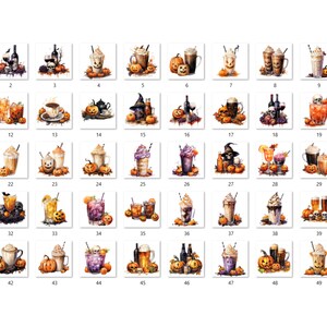 50 PNG Watercolour Halloween Drink Clipart, Pumpkin Spice Latte Illustrations Clip art, Halloween Coffee png, Trick or Treat Sublimation
