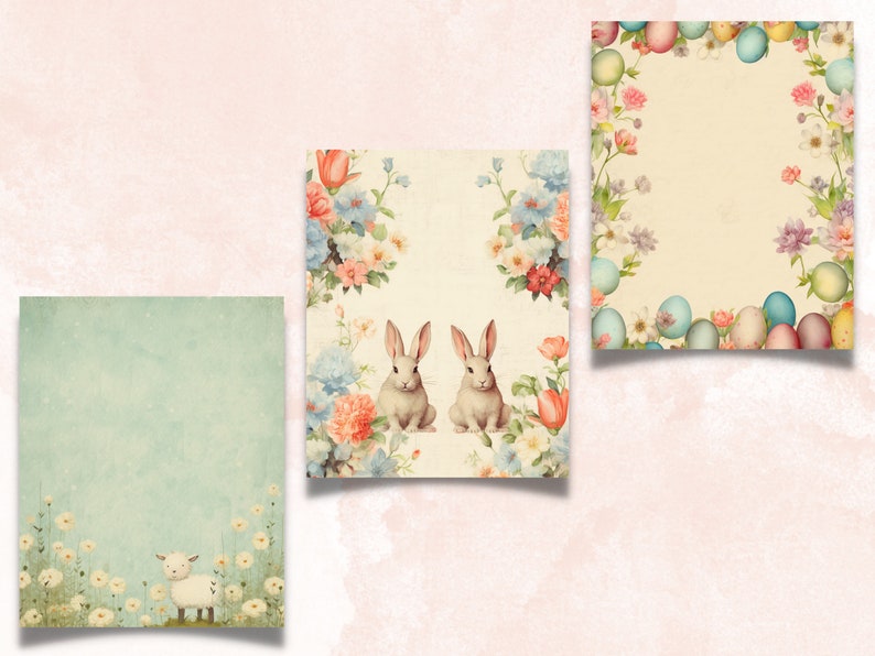 Printable Spring Easter Digital Paper, Nursery Bunny Ephemera Collage ...