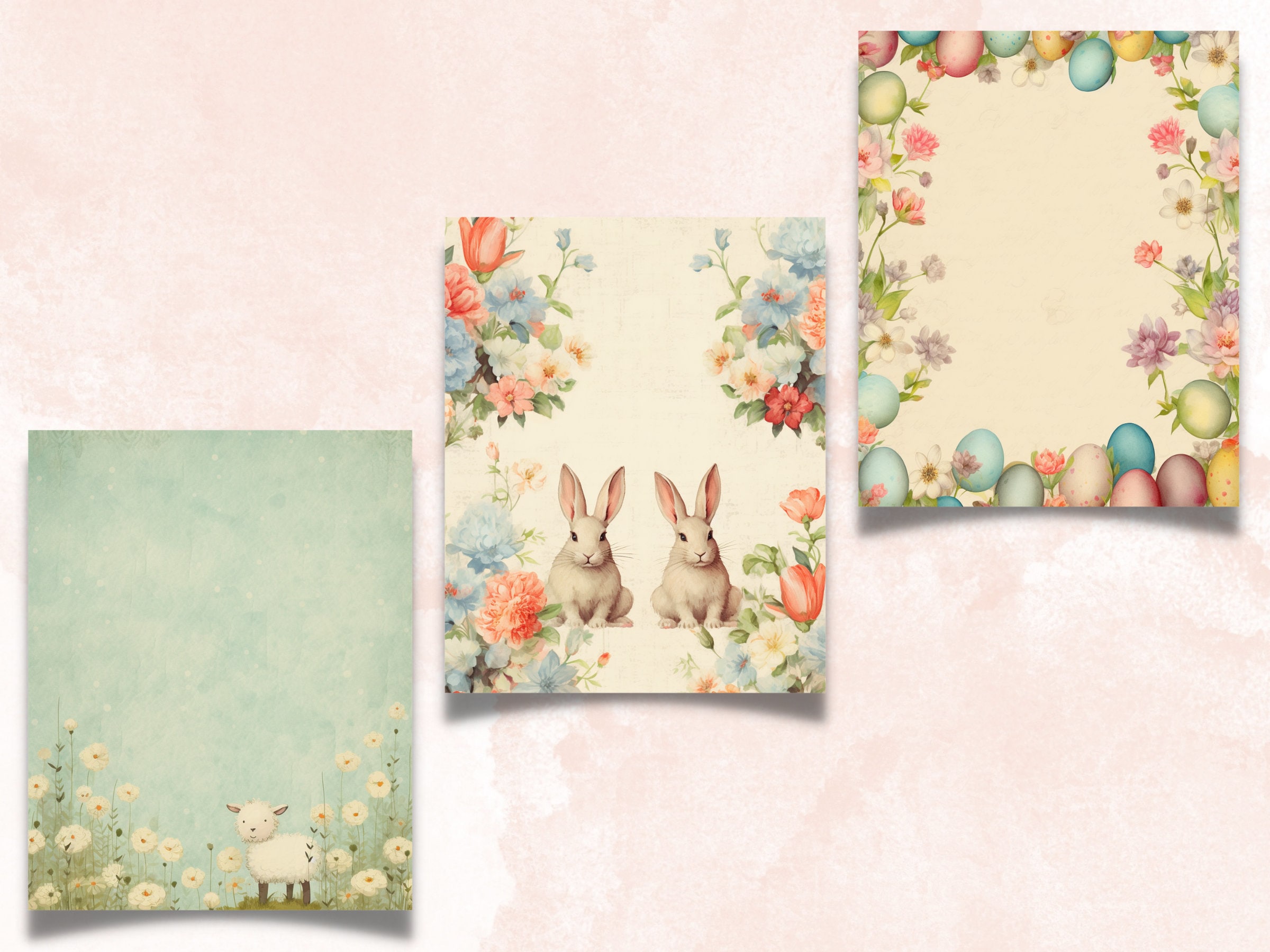 Printable Spring Easter Digital Paper, Nursery Bunny Ephemera Collage ...