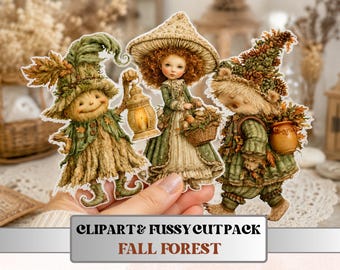 Fall Forest Fussy Cuts & Clipart, Quirky Forest Cut Outs, Autumn Woodland Ephemera, Junk Journal Scrapbook Kit