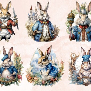 36 PNG Watercolor Fairytale Rabbit Clipart Bundle, Fairy tale Animal Clip Art, Vintage Fairy tale Bunny PNG, Fantasy Bunnies PNG Clip art
