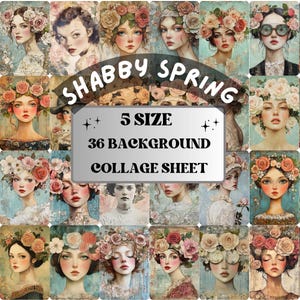 Shabby Chic Spring Collage Paper, Surreal Quirky Mixed Media Sheet, Whimsical Ephemera Images, Quirky Journal, Floral Spring Scrapbook Paper