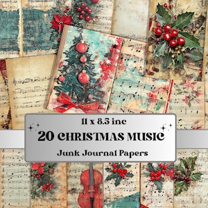 Christmas Sheet Music Junk Journal Kit, Noel Music Notes Pages Ephemera, Mixed Media Collage Sheet, Xmas Scrapbook Paper, Christmas ATC Card