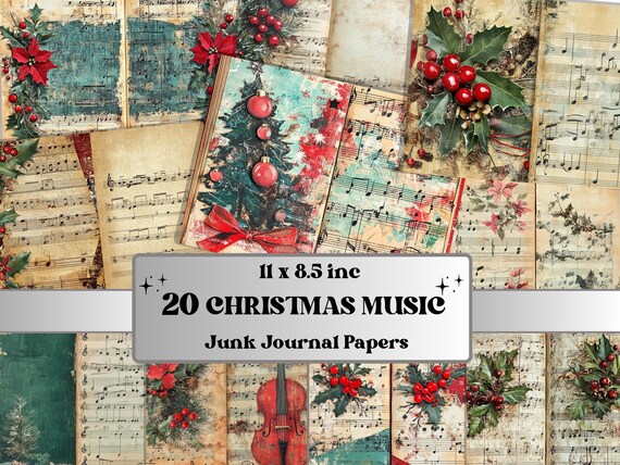 クリスマス楽譜ジャンクジャーナルキット、ノエルミュージックノート