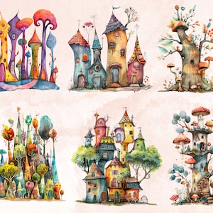 30 PNG Watercolor Quirky Forest Clipart, Whimsical Mushroom Illustrations Clip art, Funny Woodland Scenes png, Quirky Botanical Sublimation