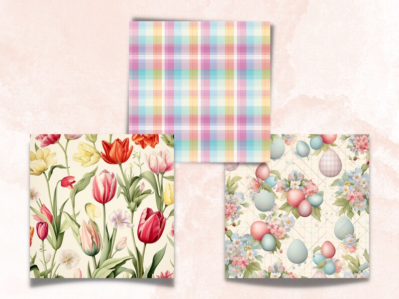 Printable Spring Easter Digital Paper, Floral Ephemera Collage, Easter ...